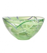 With a lime-green haze and hand-applied bands of eye-catching color, each Contrast bowl from Kosta Boda is completely unique. A simple shape showcases each stroke and swirl with true artistry.
