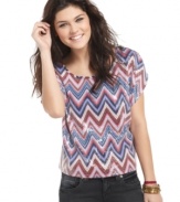 Shine like a sequined star in this zigzag print top from Fire – a super sleek companion to your favorite jeans!