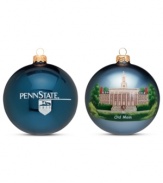 Spring comes early to Old Main in this hand-painted Christmas ornament, glistening in Penn State blue. A smart gift for students past and present.