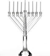 Introduce the resplendent grace of faceted crystal to your Hanukkah tradition with this stately menorah from Lighting by Design. At over a foot high and with sparkling cut detail, it brings new attention to the Festival of Lights.
