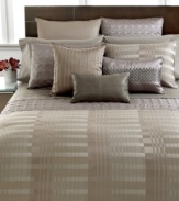 Dream details! The Hotel Collection Atrium duvet cover provides a chic, modern touch to your bed with a gray striped landscape of overlapping rayon, polyester and cotton fabrics. Button closure.