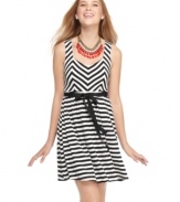 Fun zigzags contrast a skirt of nautical stripes in a dress from American Rag that adds dimension to seafarer-chic!