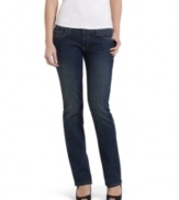 In a flattering straight leg style, these Levi's 524 jeans feature a Worn dark wash for the perfect lived-in look!