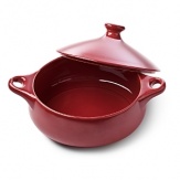 Inspired by discoveries in South America, DVF designs bakeware. Sized to chef's standards, deeply colored in DVF style and given a brilliant glaze, this oven-to-table collection is as decorative as it is functional. Safe to use in the oven and on the table. Stoneware with reactive glaze, knob in Riverstone shape.