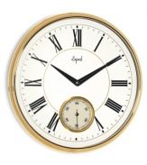 Time is – and looks like – a luxury with this gold-finished wall clock. A second dial at 6 o'clock makes every second count while bold Roman numerals add traditional grandeur to the altogether stately design. From Opal Clocks.