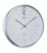 Streamline your day with the cool, clean design of this aluminum wall clock. Silvertone hands and a white dial offer sleek precision to suit any style of decor. With glass cover.