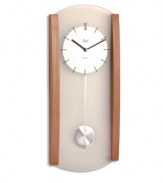 A modern clock with traditional appeal, this dignified timekeeper from Opal Clocks combines natural wood, frosted glass and a chrome pendulum that swings in and out of sight. With an air of sophistication, it's perfect for the office or living room.