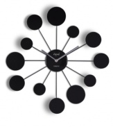 Stay current. This ultra-modern wall clock has black dots in place of numerals in an arrangement that'll accent any space with standout style. With chrome hands. From Opal Clocks.