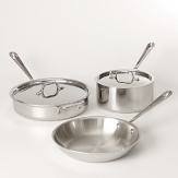 A good foundation for stocking your kitchen, this 7-piece set provides you with every day cooking essentials: a 10 fry pan, 3-qt. sauce pan with lid and 3-qt. sauté pan with lid. Favored by chefs and cooking enthusiasts, All-Clad's stainless steel cookware boasts a starburst finish that provides superior stick resistance.