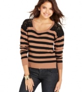 An intricate crochet inset adds bohemian charm to Dolled Up's super-cute striped sweater!
