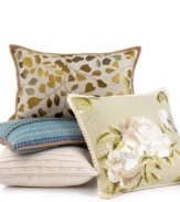 Luxe embroidery renders a classic mosaic tile pattern in this decorative pillow from Martha Stewart Collection.