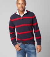 Put some preppy layers into your wardrobe this season with this half-zip pullover from Tommy Hilfiger.