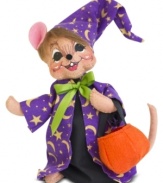 Dress up the house for Halloween with a mouse-turned-wizard figurine from Annalee. A pumpkin for treats and starry sky cape disguise the whimsical creature.