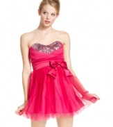 You know it's party time when you slip into Ruby Rox's tulle and sequin frock! A bow sash gives this dress a touch of girlie-girl charm.