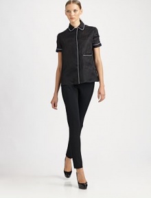 Supple stretch jersey in a comfortable, skinny-leg style, finished with a grosgrain ribbon waistband.Grosgrain waistbandBack dartsConcealed side zipInseam, about 3082% viscose/13% polyamide/5% spandexDry cleanMade in Italy of imported fabricModel shown is 5'10 (177cm) wearing US size 4. Supple stretch jersey in a comfortable, skinny-leg style, finished with a grosgrain ribbon waistband.Grosgrain waistbandBack dartsConcealed side zipInseam, about 3082% viscose/13% polyamide/5% spandexDry cleanMade in Italy of imported fabricModel shown is 5'10 (177cm) wearing US size 4.