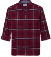 A classic plaid design paired with a slim fit give this Lucky Brand Jeans button down a manly and modern look.