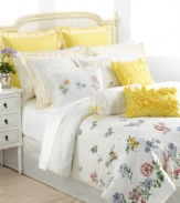 Sculpted of pure cotton, this European sham from Lenox features a bright ground of daffodil yellow with delicately embroidered dots and scalloped edges. So graceful and elegant, this European sham enhances the charming Flowering Meadow bedding collection.