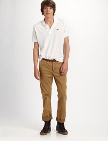 A modern take on steadfast chinos, with a sleek, slim fit, a little stretch for shape and a rugged belt.Waistband with hidden close, belt loops and belt Zip fly Side-seam pockets Back besom pockets Slim through the leg 98% cotton/2% elastane Machine wash Imported A modern take on steadfast chinos, with a sleek, slim fit, a little stretch for shape and a rugged belt.Waistband with hidden close, belt loops and belt Zip fly Side-seam pockets Back besom pockets Slim through the leg 98% cotton/2% elastane Machine wash Imported