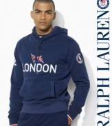 Designed for handsome comfort and style in a trim, modern fit, an ultra-soft fleece pullover hoodie is adorned with bold heritage embroidery, celebrating the 2012 Olympic Games.