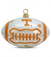 Team and Christmas spirit go hand in hand with the Tennessee football ornament. Hand-painted glass is something students, alum and fans will cheer.