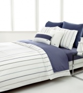 Completely calming, the Tucana duvet cover set from Lacoste forms a decidedly relaxing atmosphere in your room, featuring a clean white hue embellished with vertical stripes for a preppy punch.