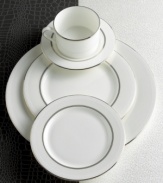 Express the best of taste at the table. Lustrous banded details add a crisp, clean finish to the white china saucer.