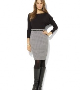 Lauren Ralph Lauren's chic, wear-anywhere staple is rendered in form-fitting stretch jersey with batwing sleeves and an eye-catching houndstooth print for modern appeal.