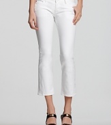 Strut your stuff in Hudson's cropped baby bootcut jeans. A shorter version of the classic style, the trend-right white style is fresh with a bright-hued silk blouse.