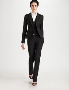 This classic, menswear-inspired design is rendered in a sharp, pinstriped wool blend.Peaked lapels with buttonhole detailButton frontWelt pocketsButton cuffsAbout 23 from shoulder to hem56% wool/41% viscose/3% elastaneDry cleanMade in Italy of imported fabricModel shown is 5'11 (180cm) wearing US size 4. This classic, menswear-inspired design is rendered in a sharp, pinstriped wool blend.Peaked lapels with buttonhole detailButton frontWelt pocketsButton cuffsAbout 23 from shoulder to hem56% wool/41% viscose/3% elastaneDry cleanMade in Italy of imported fabricModel shown is 5'11 (180cm) wearing US size 4.