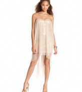Hailey Logan does the high-low trend in a genius way -- with a sparkly fitted silhouette under layers of chic sheer fabric!