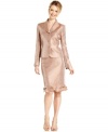 Kasper's textured, tailored suit will take their breath away with pearlized shimmer and delicate ruffles.