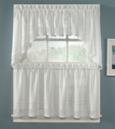 Sweet & simple. An intricate crochet band and double-hem stitch along the bottom accents each delicate café curtain with classic charm and a hand-crafted look. Rod-pocket design for easy hanging.