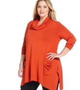 Enjoy the stylish comfort of Grace Elements' long sleeve plus size top, punctuated by a handkerchief hem.