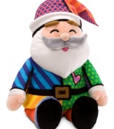 Jolly old St. Nick gets a modern makeover and plays you a musical tune in this plush toy from acclaimed Brazilian artist Romero Britto.