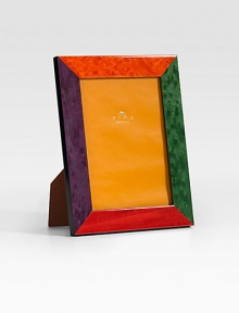 A true original, crafted in Italy from inlaid wood stained with a rich kaleidoscope of colors. Overall, 7 X 9 Accommodates a 5 X 7 photograph Leather/wood Made in Italy 