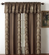 A splash of medallion embroidery cascades along the borders of the Garwood window valance. This combination of vintage-inspired detailing and shimmering color creates a refined look in any room. In addition, its convenient interlining makes for gorgeous draping and year-round energy efficiency.