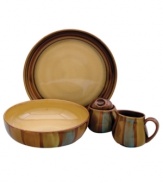 Hearty stoneware rendered in rich, earthy tones gives this durable set of Sango serveware and serving dishes a warm, inviting appeal. A perfect complement to the Flair Brown dinnerware set.