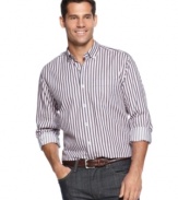 Take the night off; you deserve it. Let Tommy Bahama take care of your weekend evening style with this striped shirt.
