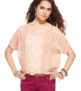 Say What? combines pointelle knit design with a delicate lace inset on the fairest sweater of all!