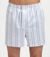 Utterly soft cotton with fine, multicolored stripes and an adjustable waist for added comfort.Two-button elastic waistbandInseam, about 3½CottonMachine washImported