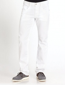 A versatile look that deserves a place in every man's wardrobe, thanks to a white wash that dresses up or down and offers a distinct alternative to darker looks. Five-pocket style Button fly Inseam, about 34 98% cotton/2% spandex Machine wash Made in USA 