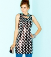 Go mod! Sugar & Spice's sheath dress flaunts a bold, multicolor sequin design that brings party spirit to a vintage-inspired look.