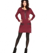 A fall staple, this Kensie sweater dress features exposed zipper and elbow patches for added edge -- pair it with your fave tights & boots!
