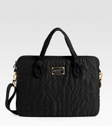 This sturdy nylon design with allover logo stitch detail and knotted handles, is a fabulous way to keep your laptop safe.Double top handles, 4 drop Shoulder strap, 9 drop Top zip closure Polyester faux fur lining 15½W X 11H X 1D Imported