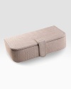 An elegant storage box for home or travel features three compartments for safe storage and protection of your most treasured pieces. 6½W X 1¾H X 3¾DImported