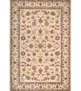 A flair for the different. This distinctive area rug features rich Persian and European designs, meticulously hand crafted of premium wool with elegant accents of silk to become a masterpiece of your home decor.