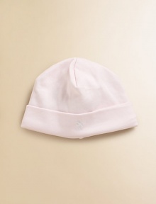 An adorable newborn essential in ultra-soft cotton jersey.Seamed crown with fold-over brimCottonMachine washImported