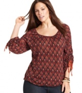 Tie up a cute weekend look with Lucky Brand Jeans' three-quarter-sleeve plus size top and your fave casual bottoms.