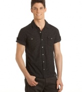 Take everyday wear beyond the basics in this handsome striped shirt from Calvin Klein Jeans.