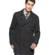 Get your coat collection in line. This Calvin Klein peacoat is a must-have for every man.